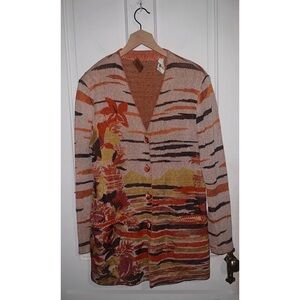 Rare Vintage Missoni Italy Sunset Multi Color Knit Cardigan Sweater Flower XL 48